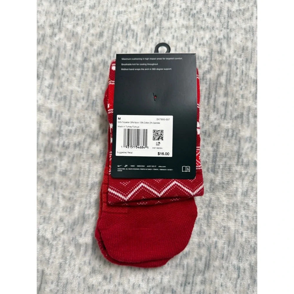 Nike Elite Basketball Crew Socks Red White Holiday Fair Isle SX7866-687 Mens6-8